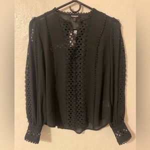 Express Eyelet Lace Button Up Long Sleeve Top